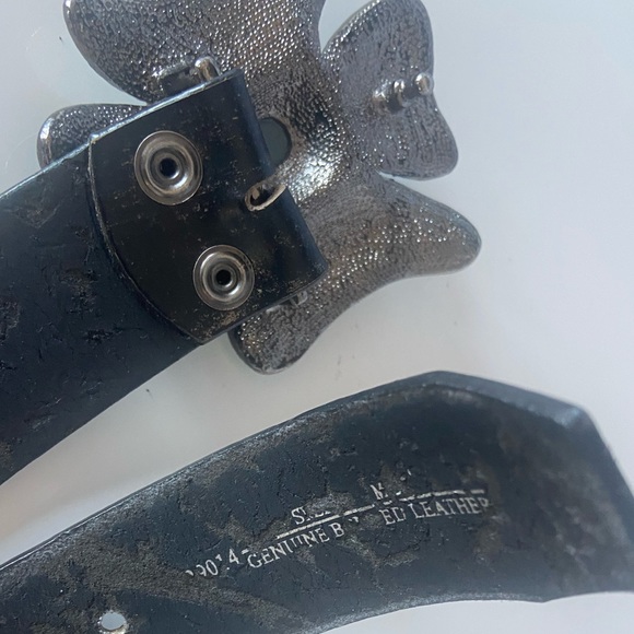 Vintage Black Woven Leather Floral Buckle Belt - Picture 5 of 7